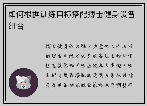 如何根据训练目标搭配搏击健身设备组合
